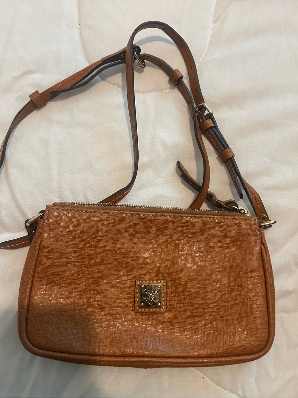 Dooney & Bourke Tan Leather Crossbody with Gold Plaque